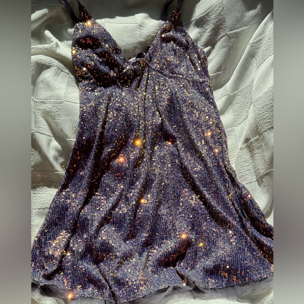 Free People Purple Sequin Lace-Up Dress